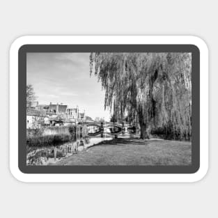 Stamford Town Bridge And River Welland, Black And White Sticker